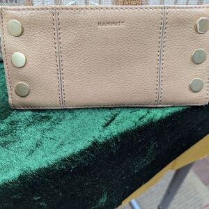 Hammitt Beige Pebble Leather Studded Wallet with Gold Accents